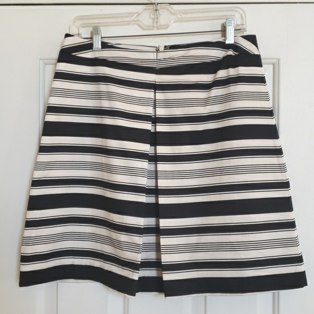 Vintage Valerie Bertinelli Striped A-Line Skirt Pleated Black Off-White Size 10 - Picture 3 of 9